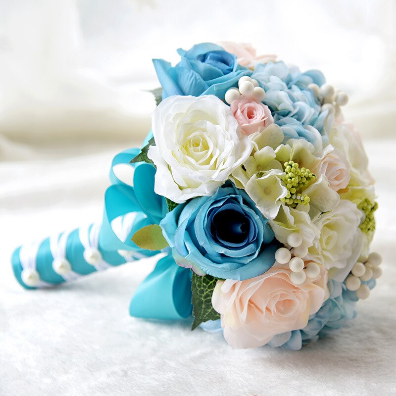 Kyunovia Purple Romantic Wedding Bouquet Pearl Bouquet Wedding Accessories Artifical Wedding flowers Bridal Bouquets GC25: Blue
