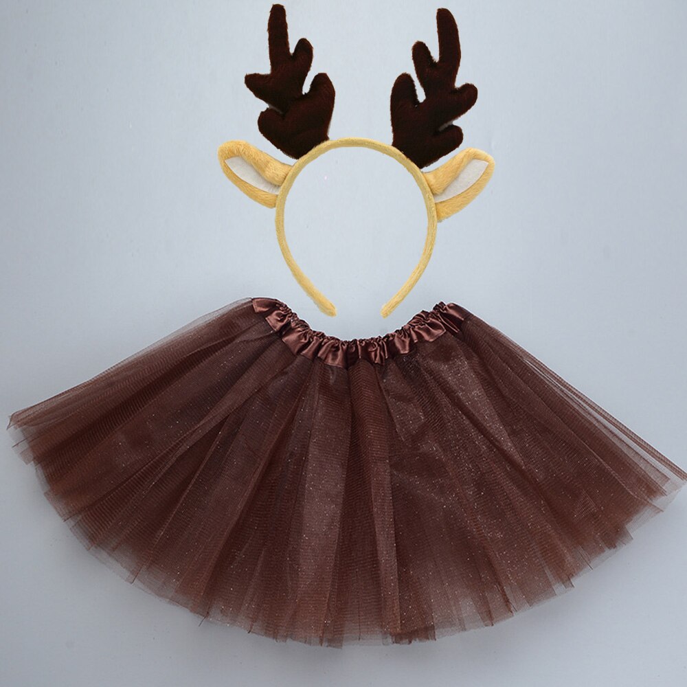 Brown Red Girls Kids Party Deer Antler Elk Cosplay Animal Horn Ear Headband Skirt Costume Baby Shower Halloween: 3