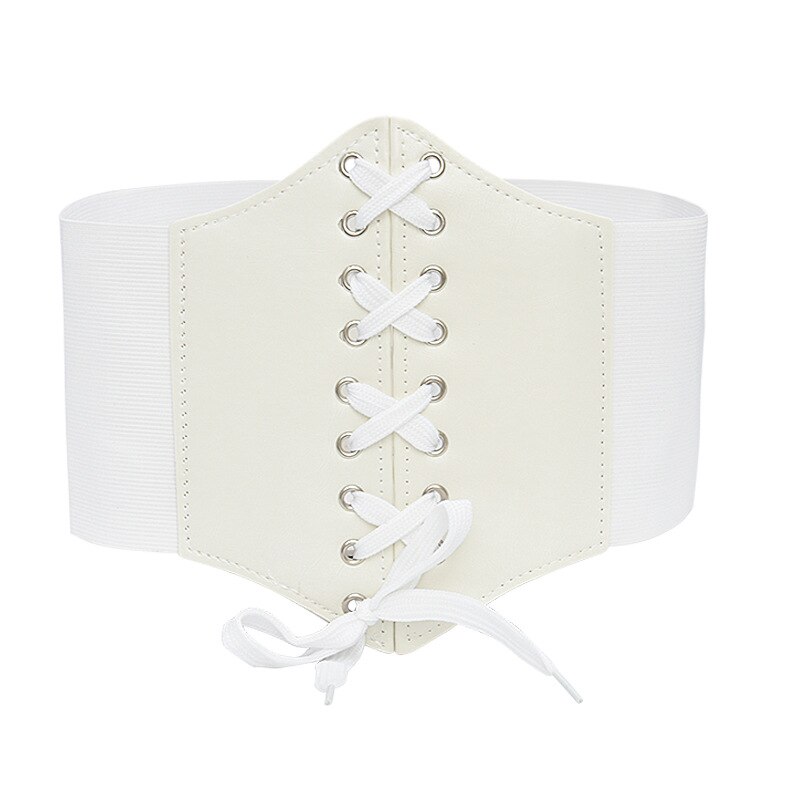 PU Leather High Waist Belt Super Wide Tied Waspie Belt for Dress Elastic Lace-up Cinch Women Corset Belt: white