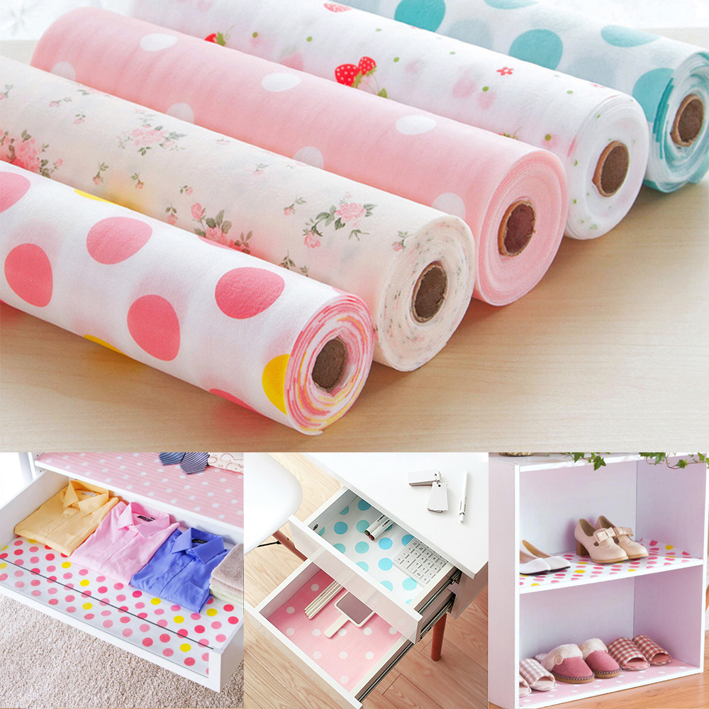 30*500cm lådor papper prickiga blommiga jordgubbstryck vattentät oljetät icke-vidhäftande garderob diy-skåp matsalsmattor