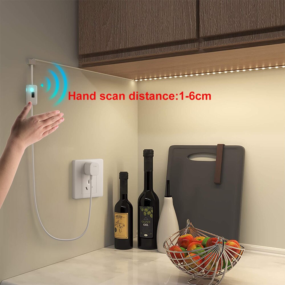 Tira de luces LED con Sensor de encendido y apagado, luz de fondo con USB, CC de 5V, barrido manual, TV, cocina, debajo del gabinete