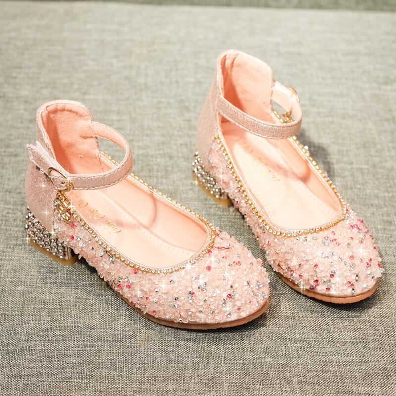 Forår piger læder sko børnesko til pige prinsesse glitter lav hæl rhinestone børn piger festsko sjd 004
