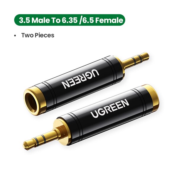 Ugreen 3.5mm til 6.5mm 6.35mm 1/4 adapter gullbelagt leie kobber 6.5mm hann til aux hunn til jack mono adapter lydkontakt: 2 stk