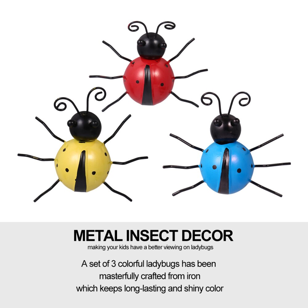 3PCS Insect Ladybugs Wall Decor Metal Iron Ornament Wall Art for Home Garden