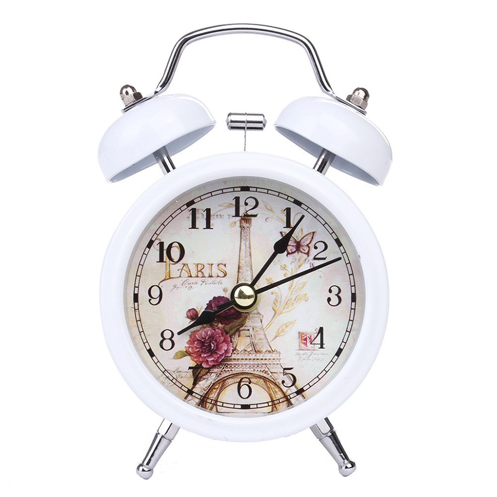 Despertador Retro blanco y negro para el hogar, reloj Digital con números redondos y doble campana para mesa de escritorio y decoración del hogar: B1