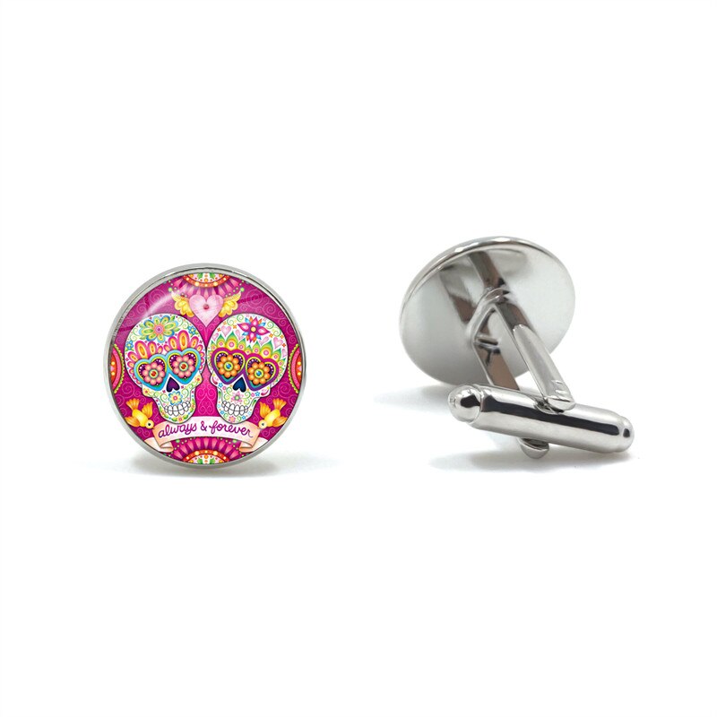 Boutons de manchette squelette Vintage pour hommes, verre rond, de crâne blanc, de mariage, chemise, costume, accessoires bijoux à la