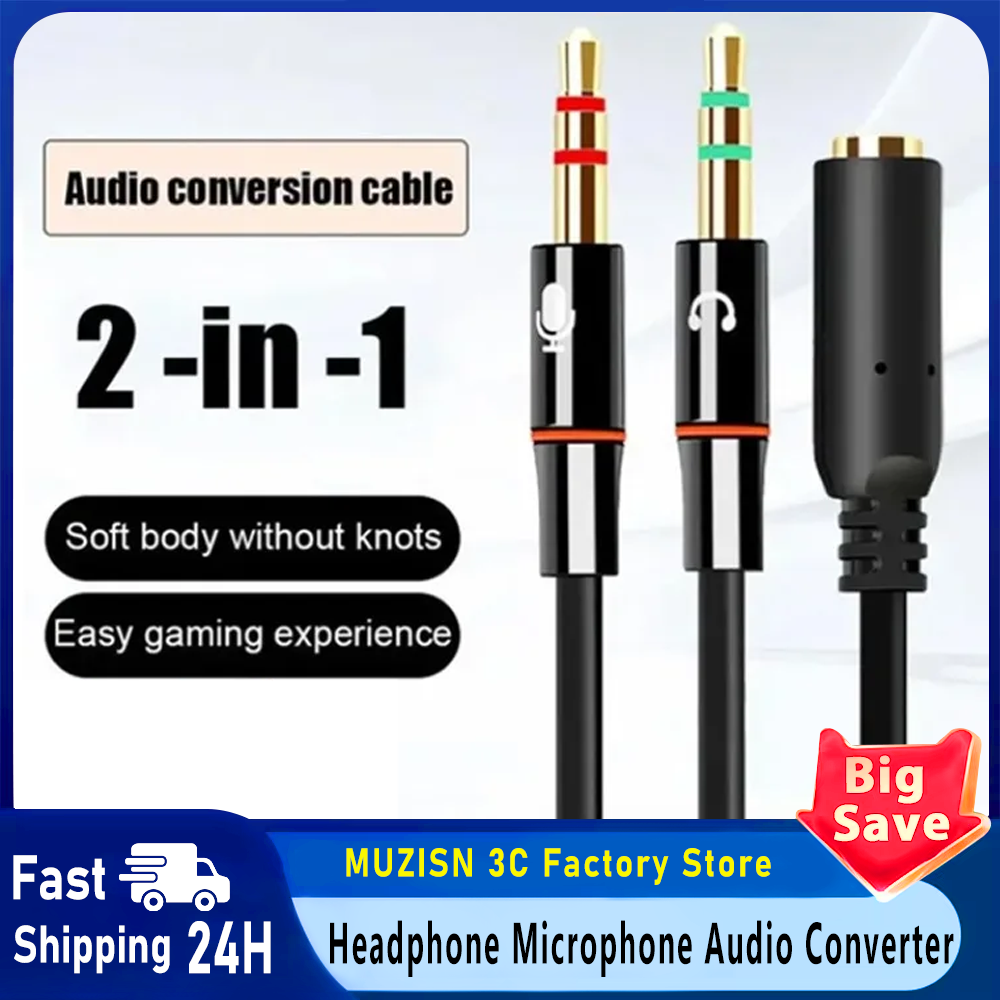 Muzisn hörlursmikrofon ljudkonverterare splitter för dator 3.5mm hona till dubbel 3.5mm hane hörlursmikrofon ljud y-splitter