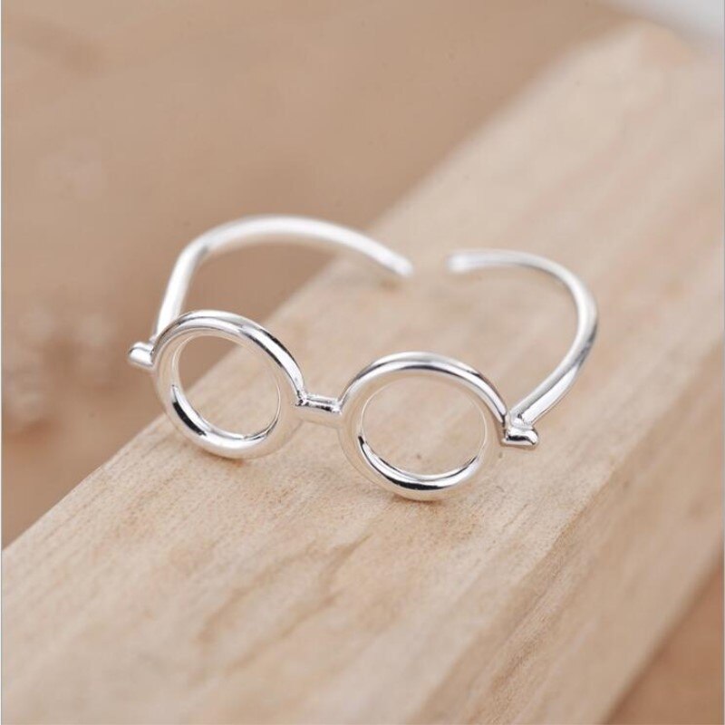 Joyería de plata de ley 925 con personalidad, gafas literarias creativas, 2 estilos, anillos de apertura, SR358