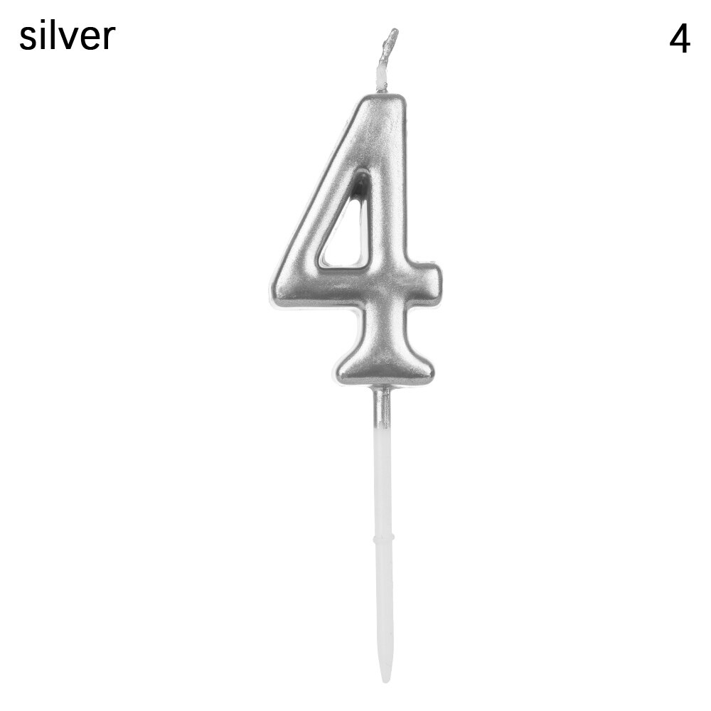 Rose Gold Happy Birthday Number Cake Candles 0 1 2 3 4 5 6 7 8 9 Cake Topper Kids Girls Boys Bar Baby Party Supplies Decoration: Silver 4