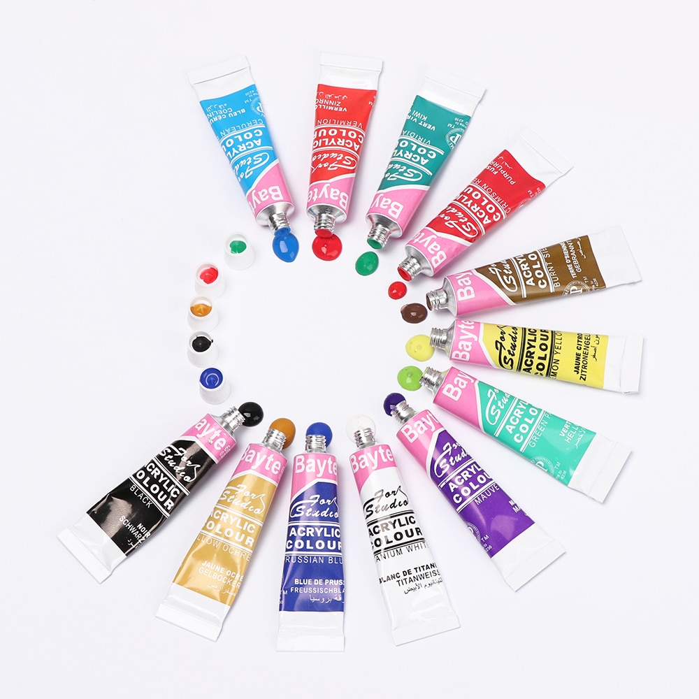 12 Kleuren Professionele Acryl Pigment Aquarel Verf Set Met Borstel Kunst Levert Voor Handgeschilderde Olieverf Baby