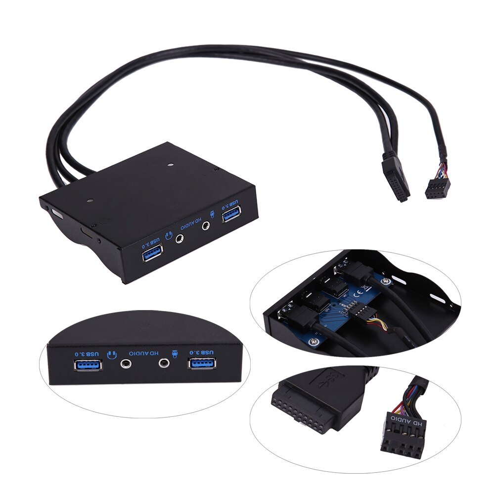 3.5in 20Pin to USB 3.0 4 Ports HUB with HD Audio PC Floppy Expansion Front Panel Computer Splitter Converter Adapter Connector