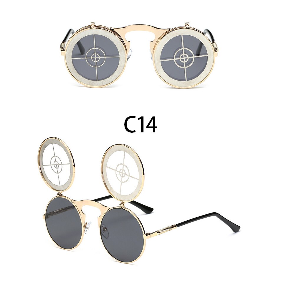 Steampunk Round Flip Up Sunglasses Unisex Retro 90s Rave Party Selfie Accessory 226-238