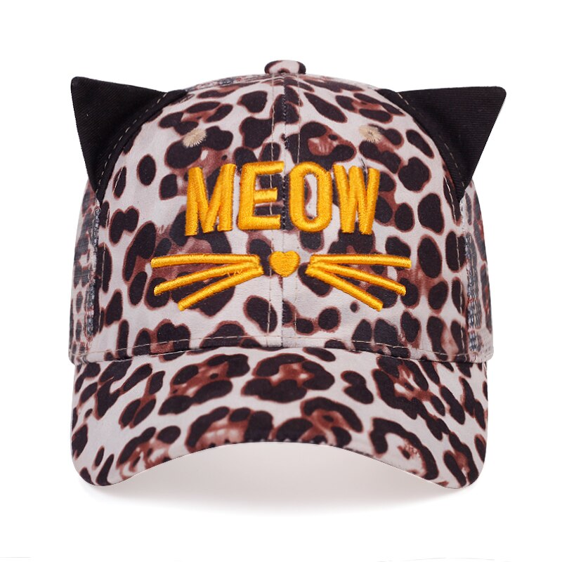 Meow broderet baseballkasket kat vild hat kat øre sød hat leopardprint tide hat afslappet skygge mesh hatte gorras: Grå