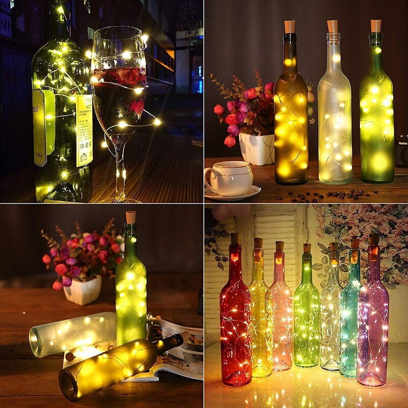 Lyssnor vinflaske med kork 2m 20 led flaske lys batteri kork til fest bryllup jul halloween havedekoration
