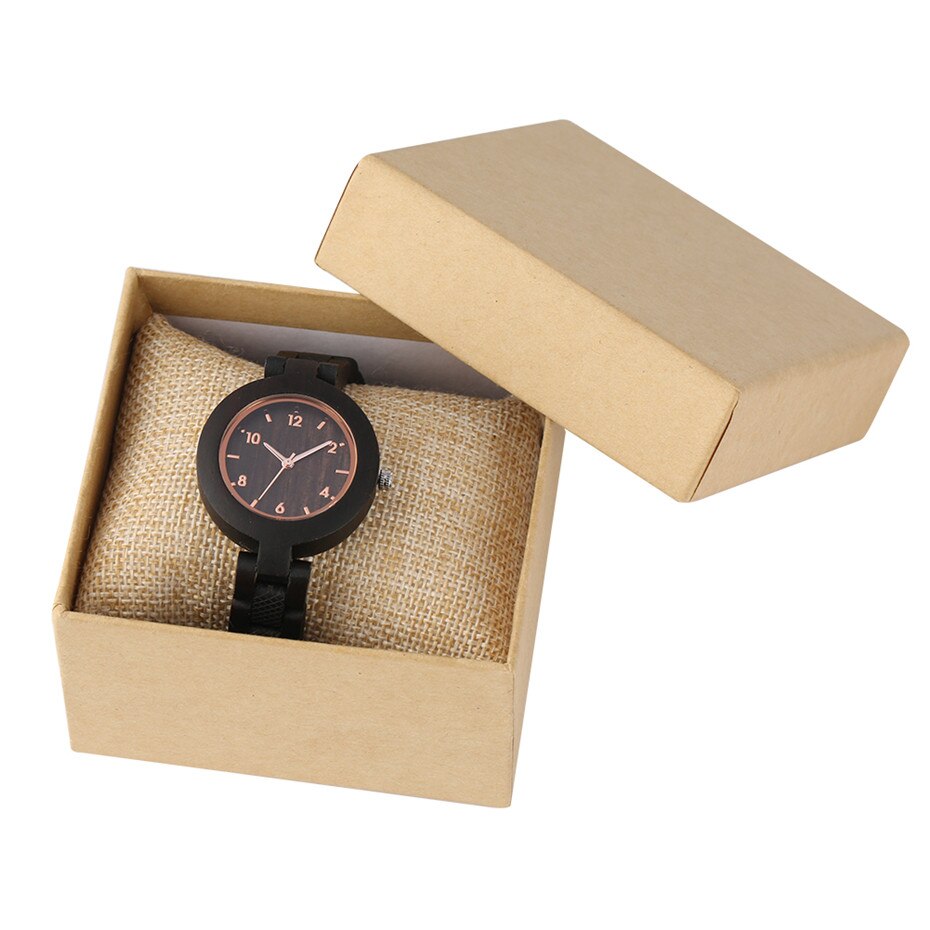 Ebbenhout Horloge Voor Vrouwen Natuurlijke Houten Bangle Dames Horloge Vouwsluiting Casual Elegante Vrouwen Horloges Quartz Uurwerk: black with box