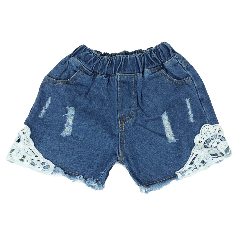Summer Korean girls lace hole jeans shorts Cowboy Kids Girls Cute Shorts Jeans Short Lace Pocket Denim Shorts children 2-12Y