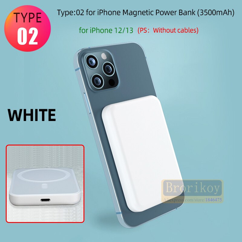 10000mAh Magnetic Qi Wireless Charger Power Bank for iPhone Xiaomi Samsung Poverbank Portable External Battery Charger Powerbank: Type12 White