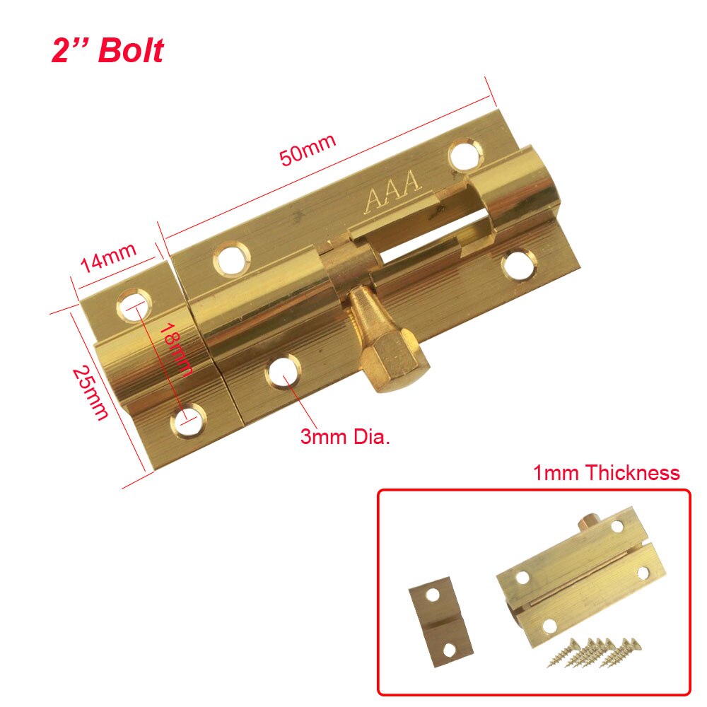 4 stks 2 ''Messing Deur Bolt Lock Vergrendelingen 1mm Dikte Badkamer Gate Deur Barrel Bolt