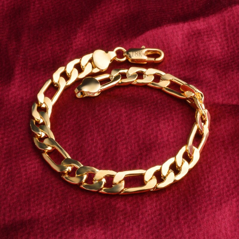 Fine argento sterling 925 color oro 18 carati belle donne uomini nobile bel braccialetto moda fascino 8mm catena 20cm gioielli festa di nozze