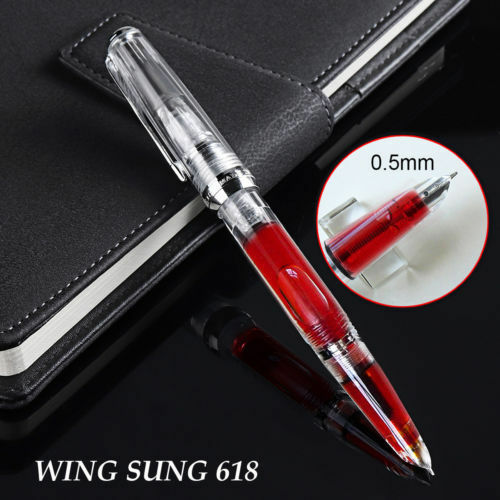 Wing Sung 618 Zuiger Transparante Vulpen Fijne 0.5mm Nib Silver Clip Kantoor schoolbenodigdheden penna stilografica