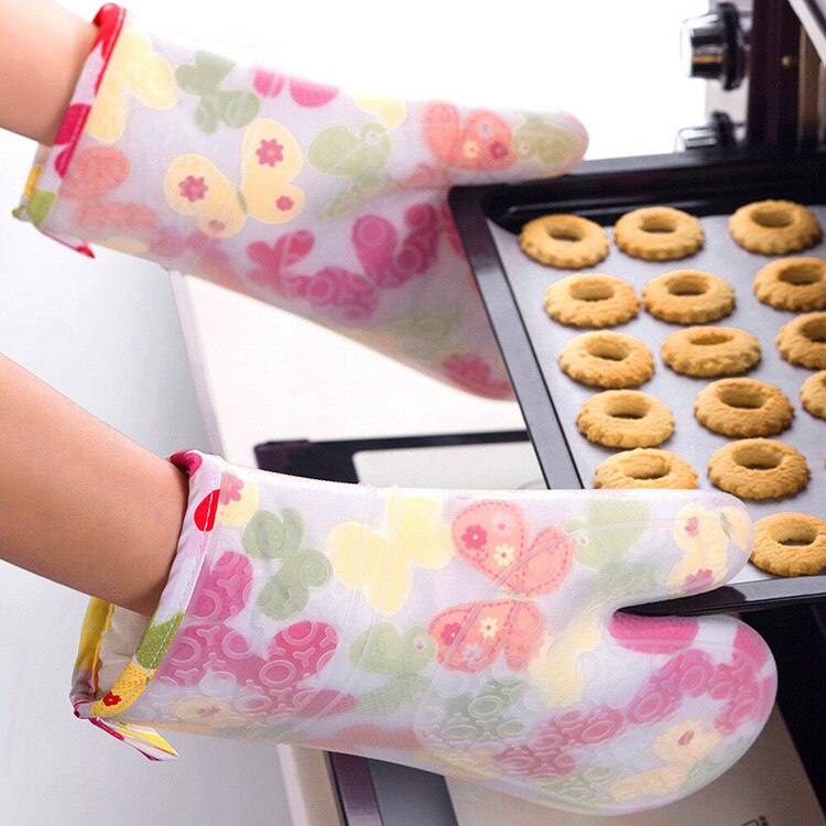 Heat Resistant Silicone Gloves Oven Mitts With Cotton Lining Non-Slip Cooking Grill Glove Oven Pot Holder Kitchen Baking Gloves