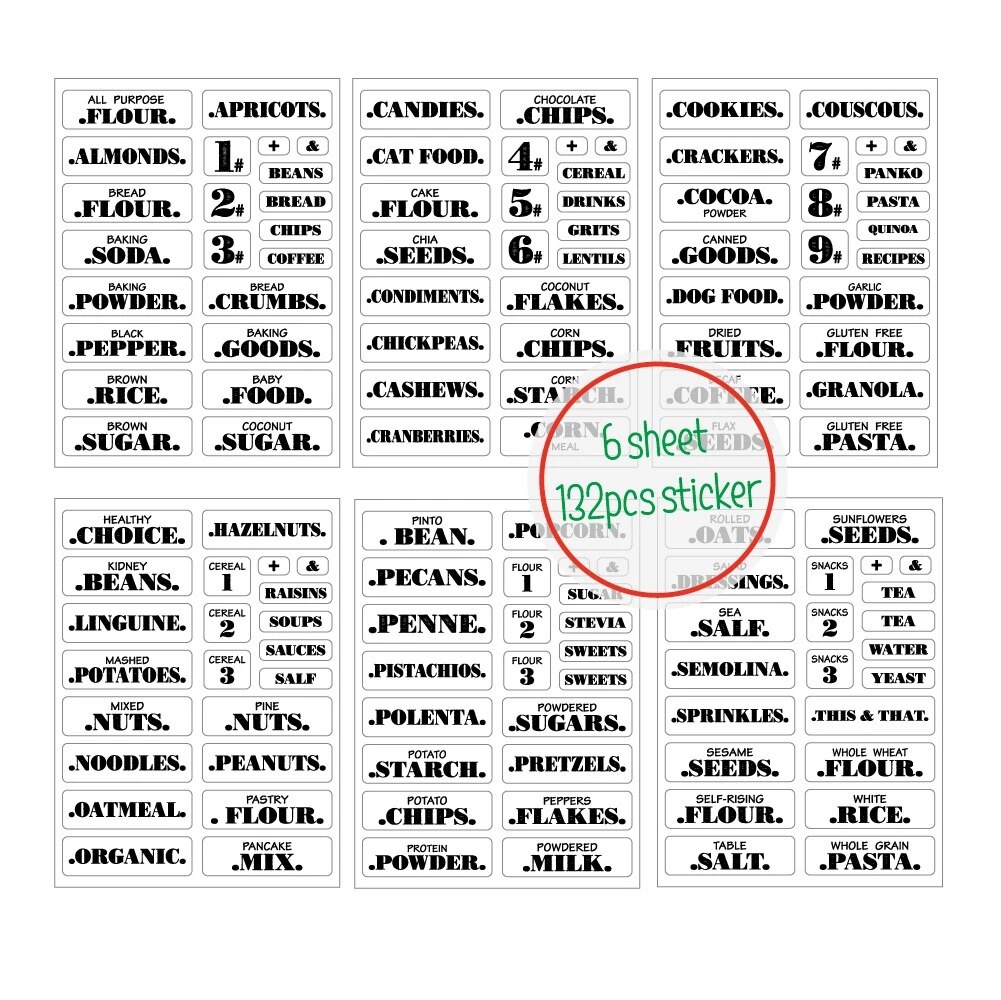 Food Label Stickers Waterproof TransparentSelf-Adhesive Resistant Home Kitchen Pantry Stickers Organization Label