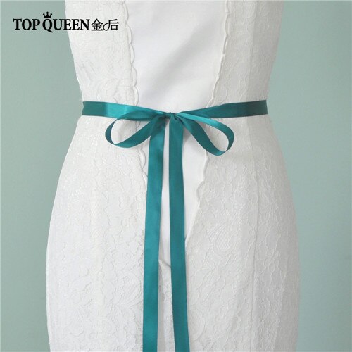 TOPQUEEN S375-S Wedding Dress Belts Bridal Waist Belt Dress Satin Ribbon Belt Indian Beaded Belt Luxury Rhinstone Dress Belts: green