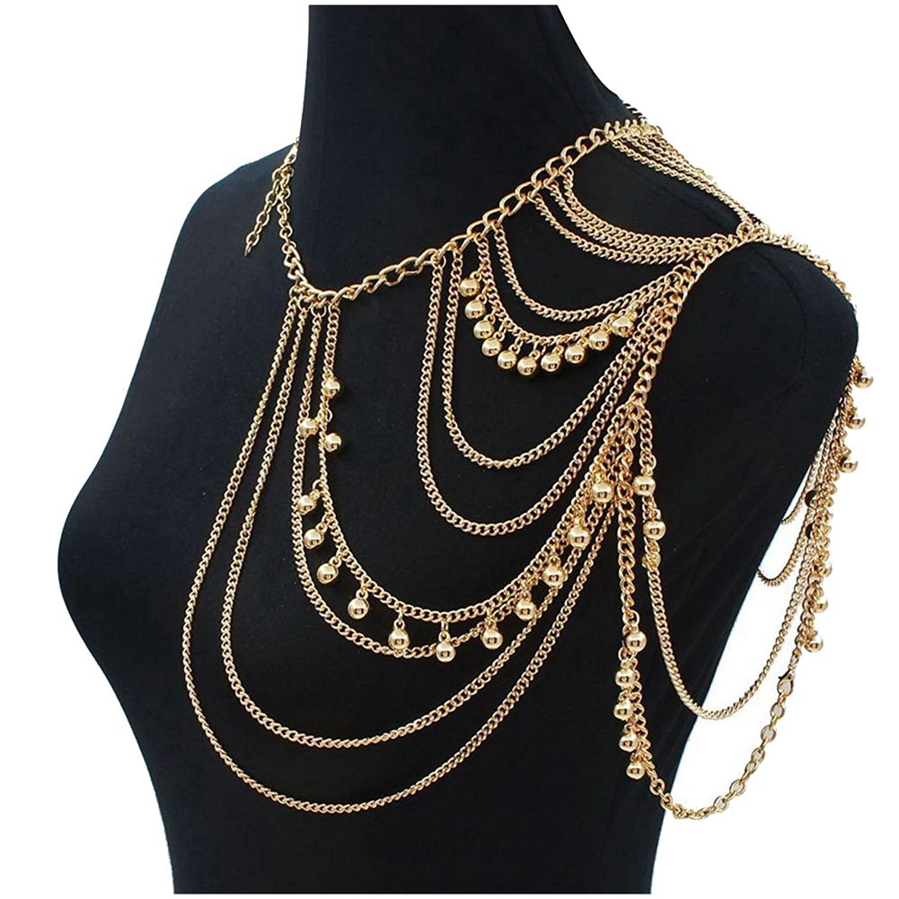 Ton or harnais multicouche avec clochettes collier amour roches épaule drapé