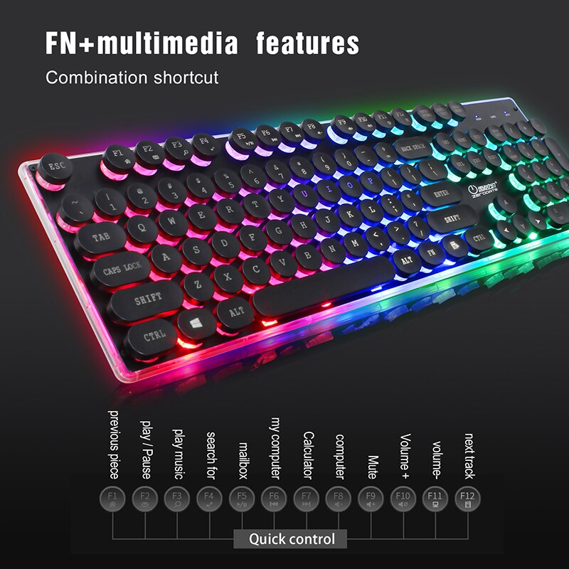 Vintage Steampunk Keyboard Rainbow 104 Keys Backlit Metal Panel Keypad With Mouse 5500dpi 3200dpi 2400dpi USB Mouse PC Computer