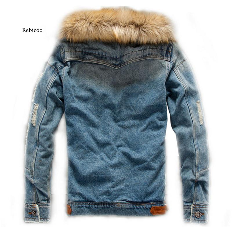 Fur Collar Men Denim Jacket Winter Thick Denim Jacket Retro Jacket Plus Size