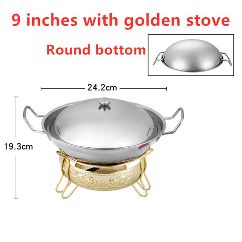 Outdoor lamp solid liquid restaurant tableware stainless steel portable furnace hotpot pots cooking Alcohol stove small pot: 9 inches with golden