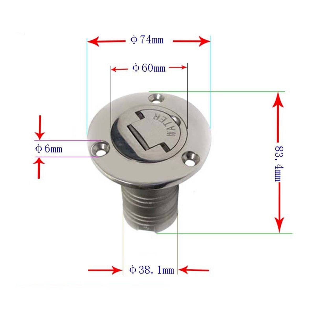 316 Stainless Steel 1-1/2" Boat Fuel Deck Filler Keyless Cap Marine Angled Fill Mirror-like Finished Durably Resists Corrosion
