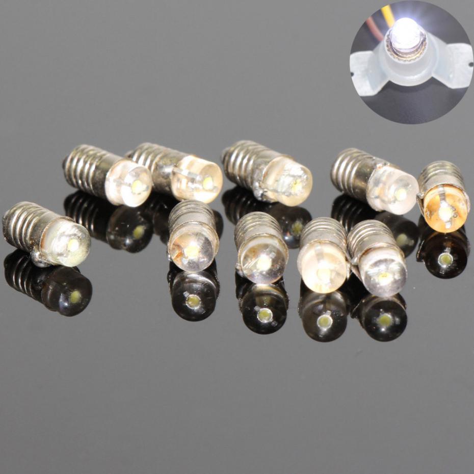 Evemodel 10 Sets Warm White LED Screw Bulbs With Stand Base – E5/E5.5, 12V-14V, HO Scale Lighting, E505WMT
