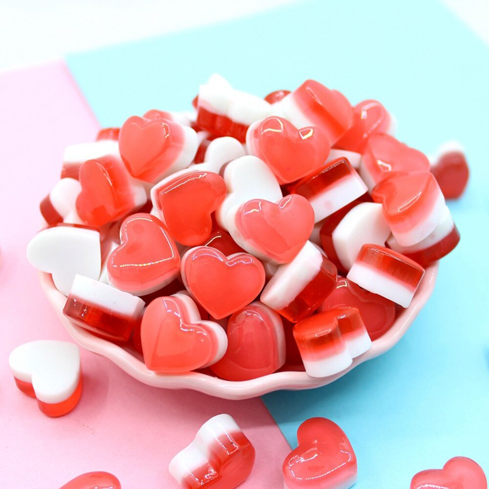 10 sztuk tęcza galaretka kocham serce wata cukrowa plastikowa symulacja cukierki plastikowe akcesoria DIY artystyczna zabawka biżuteria akcesoria
