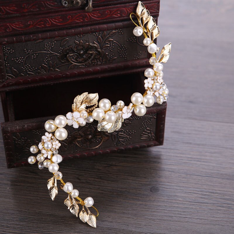 Hair Bands Pearl Wedding Hair Ornament Rhinestone Flower Women Bridal Head Decoration Handmade Crystal Hair Jewelry: A006