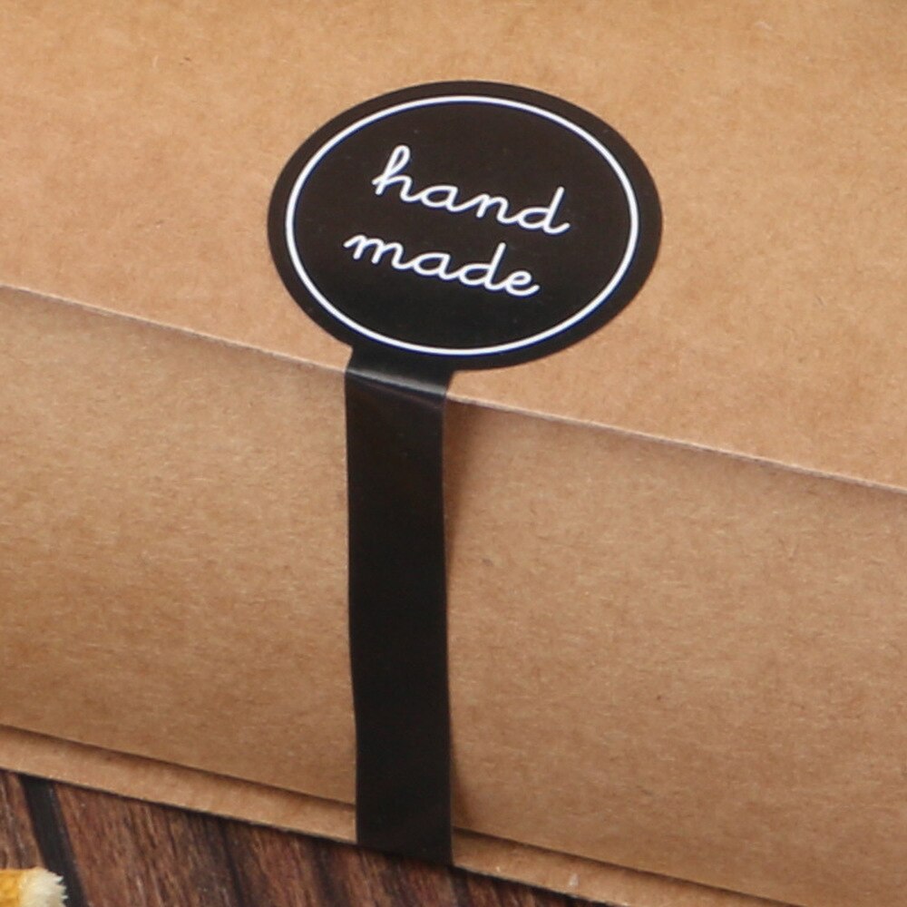 10/50/100PCS Adhesive Long Style "HAND MADE" Black Handmade Cake Packaging Sealing Label Kraft Sticker Baking DIY Stickers