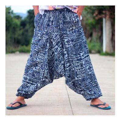 20 print thai hip hop aladdin hmong baggy bomuld hør harem bukser mænd plus size brede ben bukser boho casual bukser cross-bukser: 7