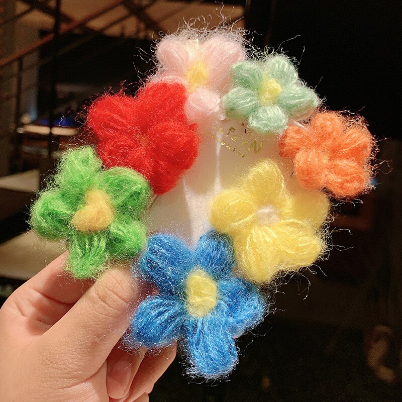 6 Stks/set Leuke Knit Bloem Baby Haar Clips Prinses Meisjes Bb Clip Pompom Kids Haarspelden Haarspeldjes Baby Haar Accessoires