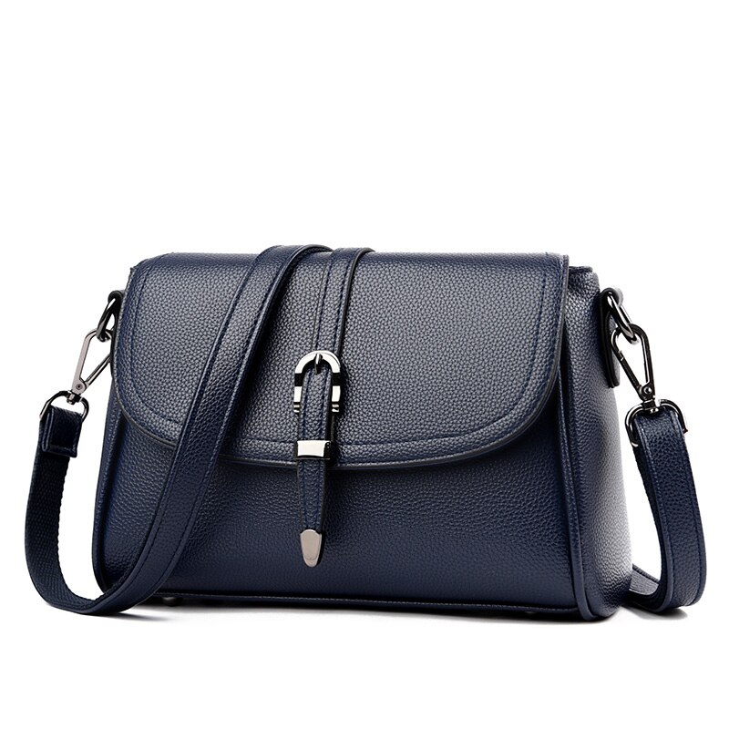 Brand Shoulder Handbags Ladies Luxury Pu Leather Tote Bag Small Flap Crossbody Bag Women's Lychee Pattern Messenger Bag: Deep Blue