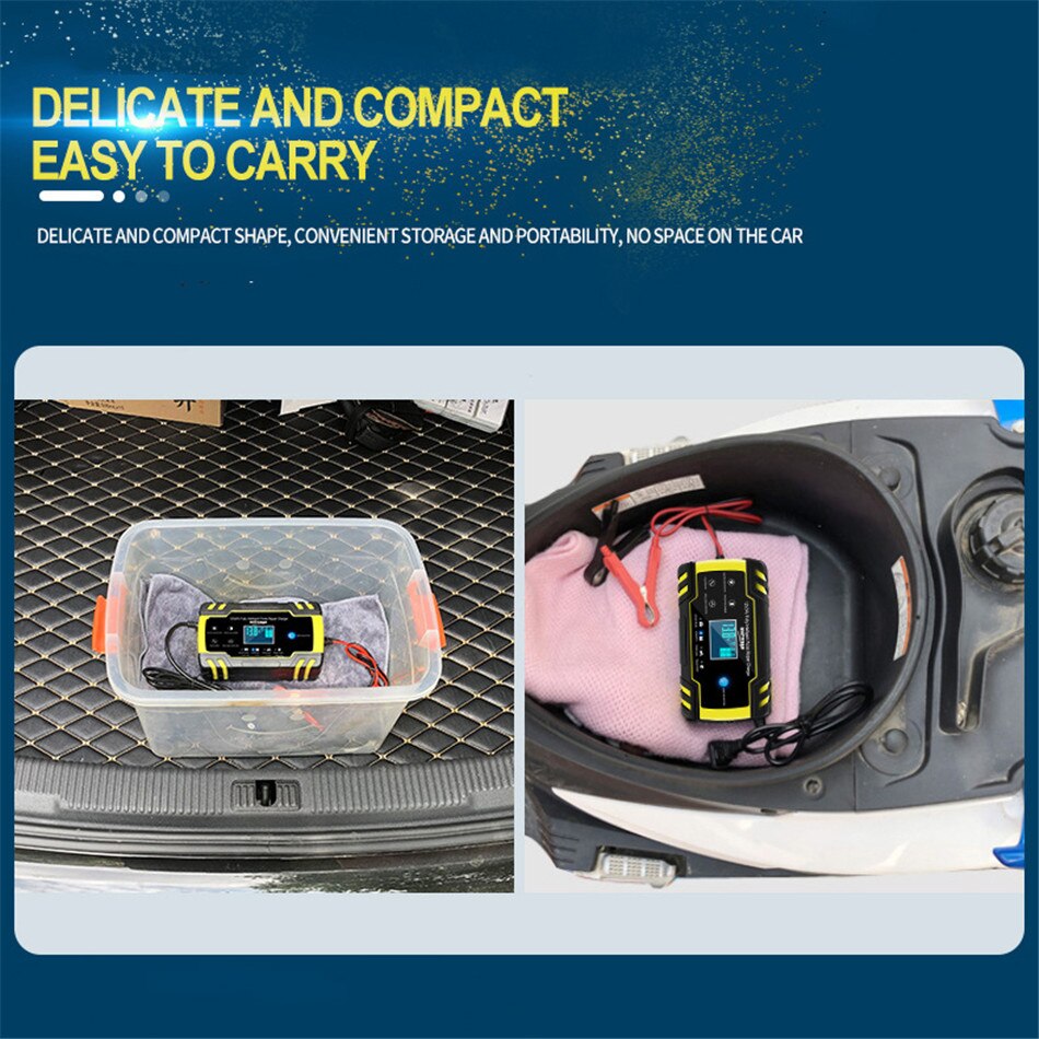 12V-24V 8A Full Automatic Car Battery Charger Power Pulse Repair Chargers Wet Dry Lead Acid Battery-chargers Digital LCD Display