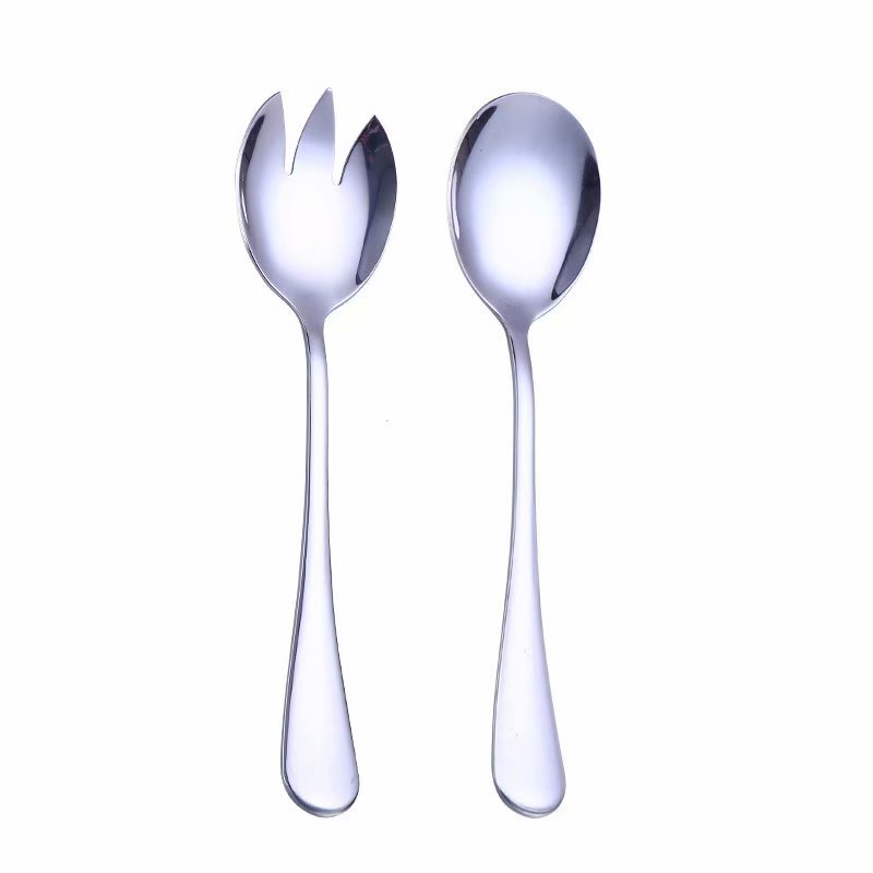 Multifunktionsguld salladsskedgaffel 2 st salladssked rostfritt bestickuppsättning serveringssked set färgglada unika skedar: Silver-