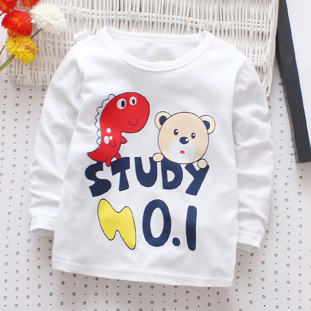 Spring Baby T-shirt Breathable Boys Girls Crew Neck Pullover Cartoon Tops Cotton Blend Infant Soft Cute Printed Long Sleeve