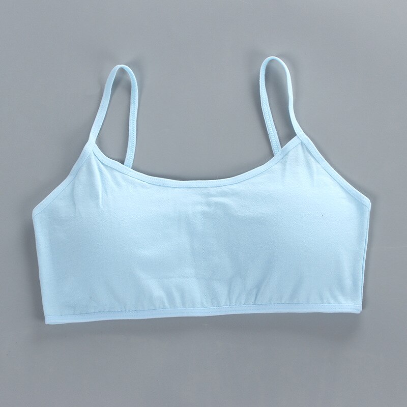 Cotton Kids Bra Wireless Training Bras Puberty Girls Underwear Girl Sport Bras Teenage Full Cup Seamless Underwear 8-15Y: Blue