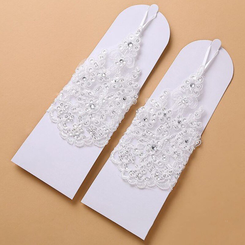 Spitze Diamant Mädchen Prinzessin Handschuhe Frauen Mädchen Kleid Handschuh Leistung Fotografie Kostüm Hochzeit Zubehör für freundlicher: Weiß
