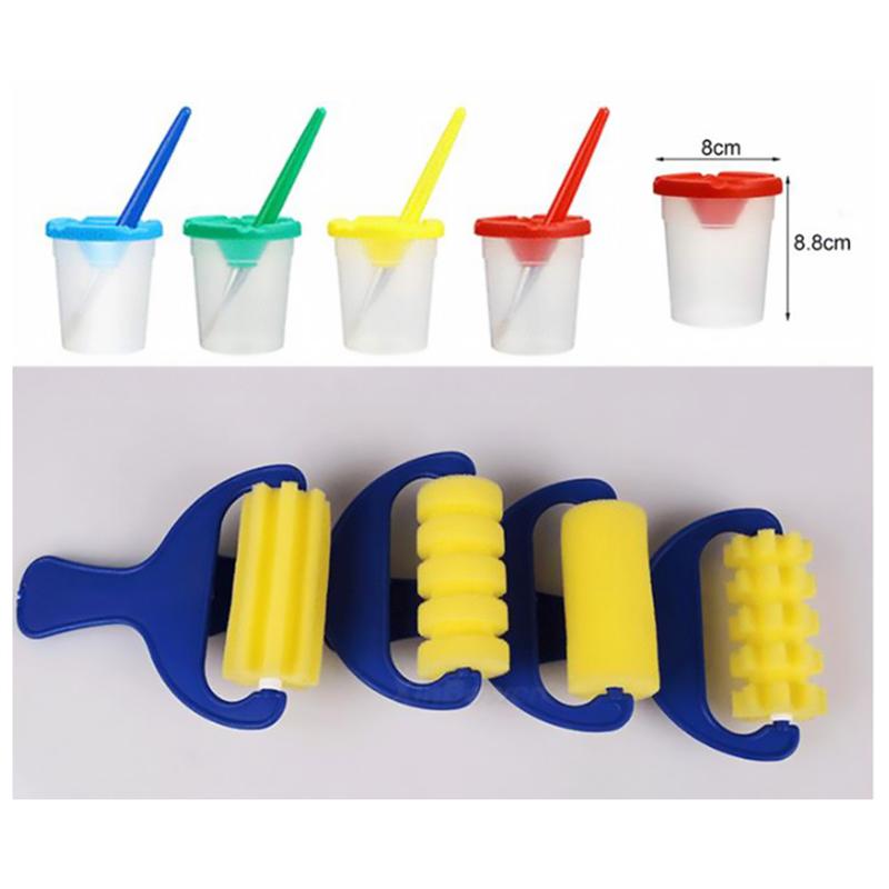 1Set 26Pcs Kinderen Schilderen Tool Kit Spons Borstel Kwast Schort Kleuterschool Kunst Klasse Accessoires