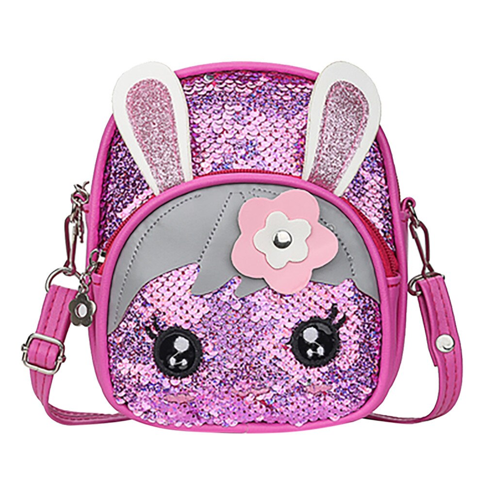 Mini Mochila Crianças Saco de Escola De Couro PU Bonito Da Orelha de Coelho Lantejoulas Mochila Meninas da Escola Primária Saco de Viagem Mochilas mochila: Hot Pink 