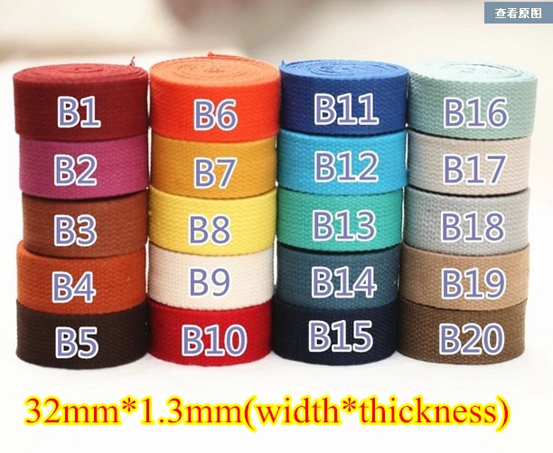 40 colors 32mm x1.3mm Medium Heavy weight Polyester Cotton webbing 1.25'' cotton tape bag belt DIY 5m