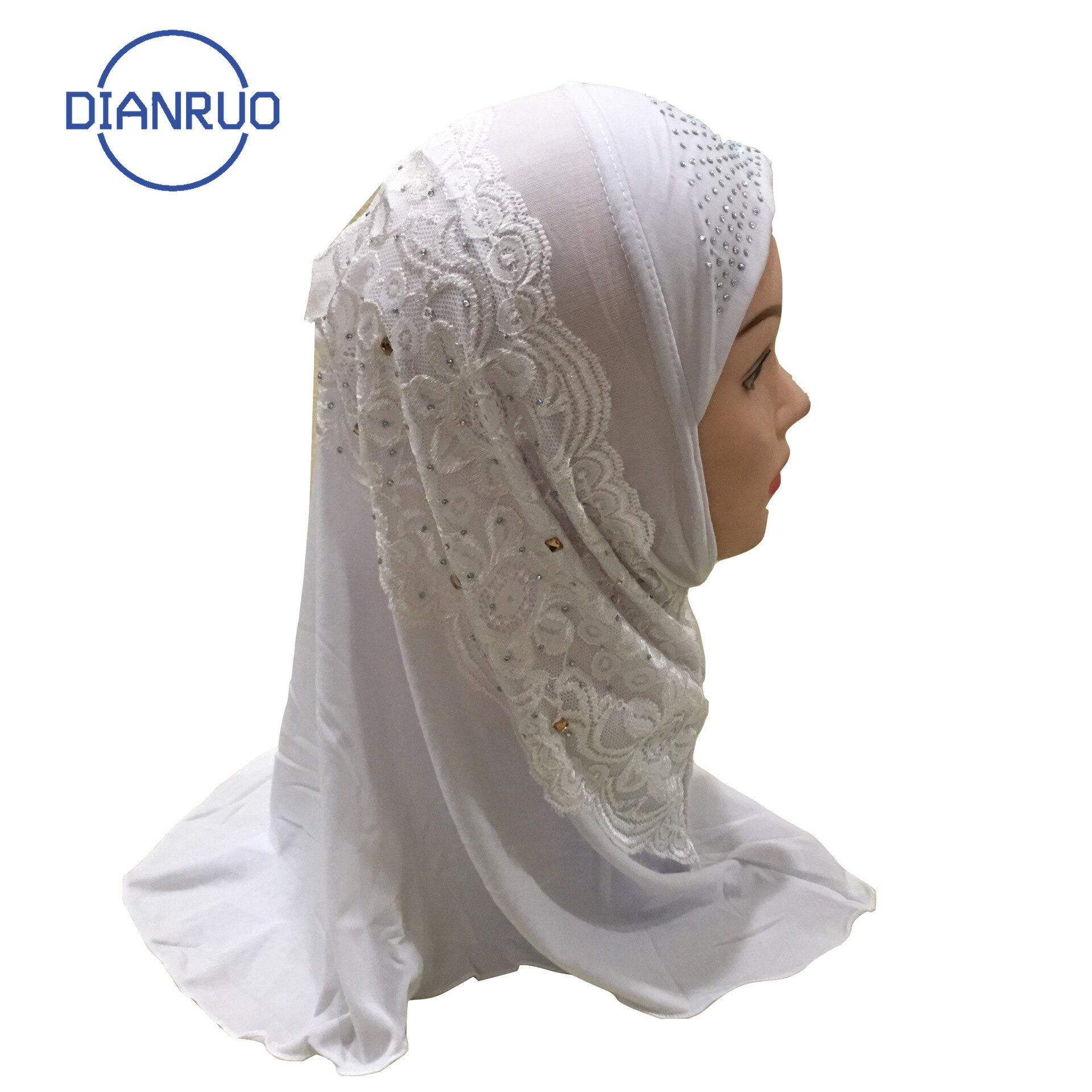 DIANRUO Girls Kids Muslim Hijab Islamic Arab Prayer Printed Scarf Cap Shawls Amira Headwear Leopard Patchwork Headscarf N402