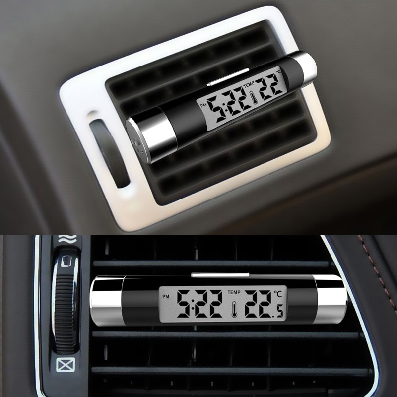Digitale Auto Klok Lcd Temperatuur Thermometer Klok 2 In 1 Auto Digitale Klok Air Vent Outlet Clip Op Klok in Auto