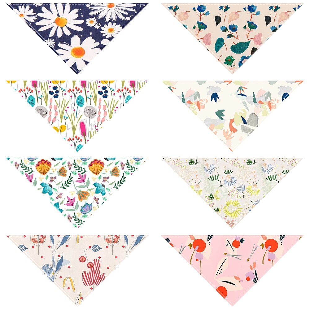 Adjustable Pet Dog Bandana Collar Neckerchief Pattern Little daisy Triangle Neck Scarf Saliva Towel Accessories